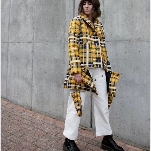 House of Sunny Yellow Plaid Jacket UK 10 US 6 Matching Mittens Snap Short / Long - Picture 10 of 11